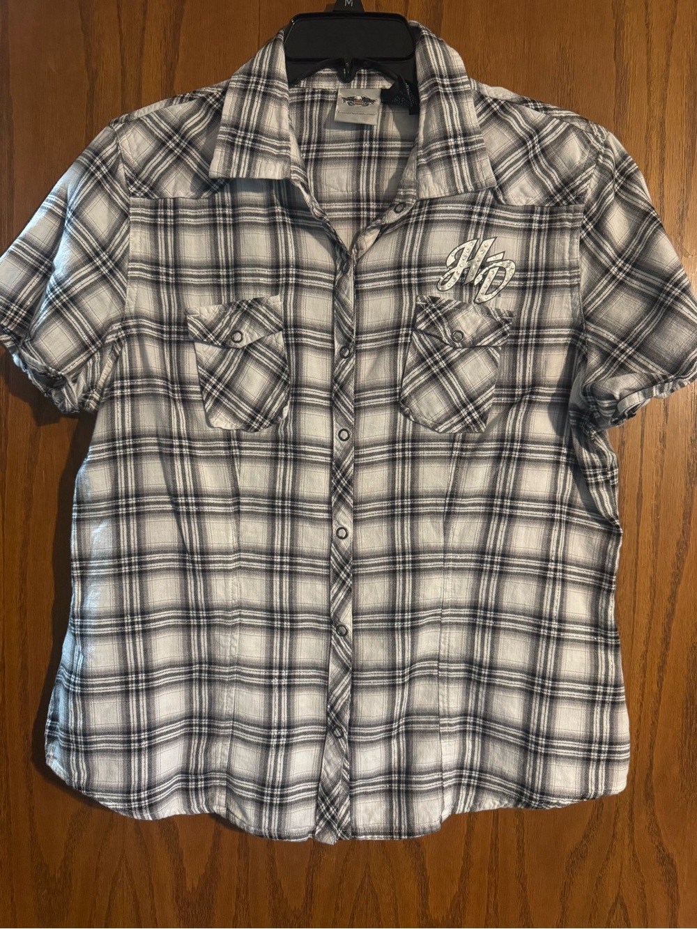 Harley-Davidson Black and White Plaid Button-Down Shirt